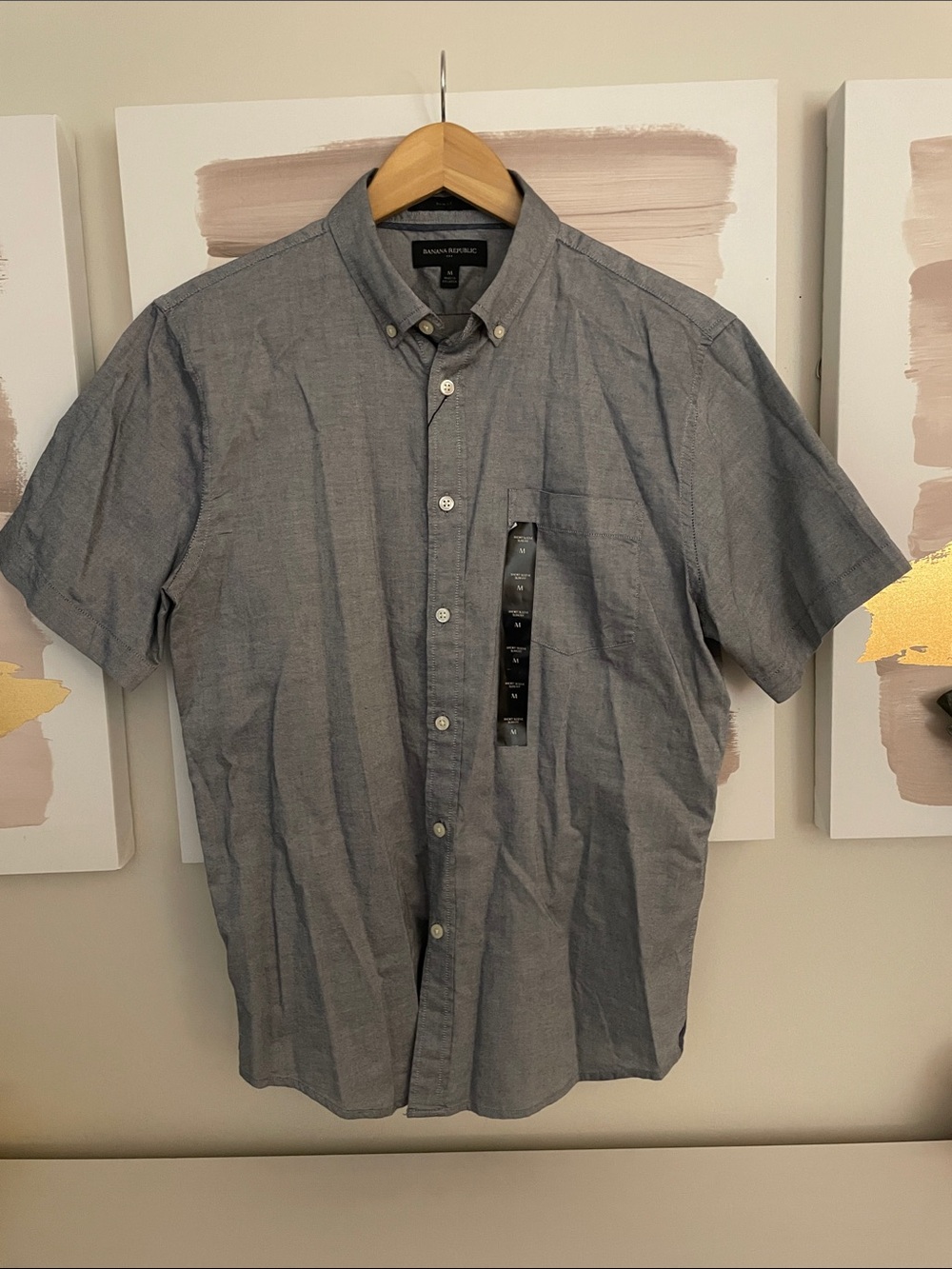 Banana Republic Men's Short-Sleeve Slim Fit Button-Down Shirt - Blue Gray